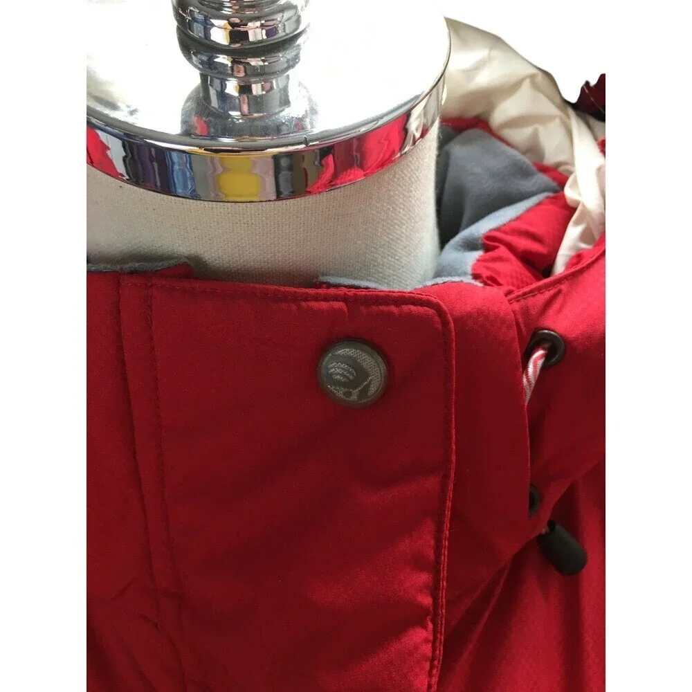 Mountain Hard Wear Winter Down Coat Women's Size Small Red Hooded Faux Fur